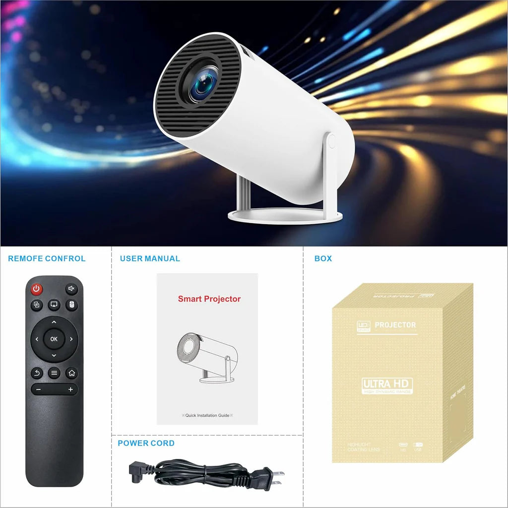 4K HD Smart Projector, Bluetooth & WiFi6, Portable Home Cinema, Compatible w/ Android/TV