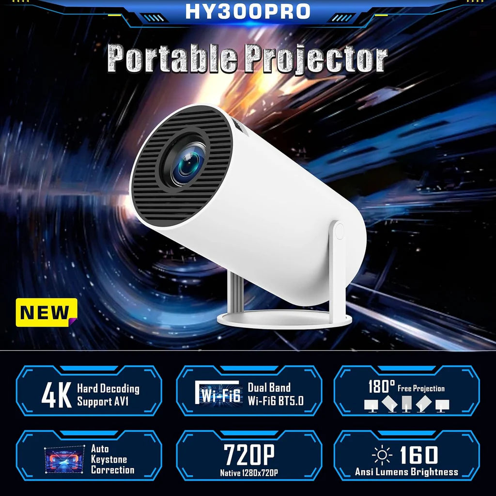 4K HD Smart Projector, Bluetooth & WiFi6, Portable Home Cinema, Compatible w/ Android/TV